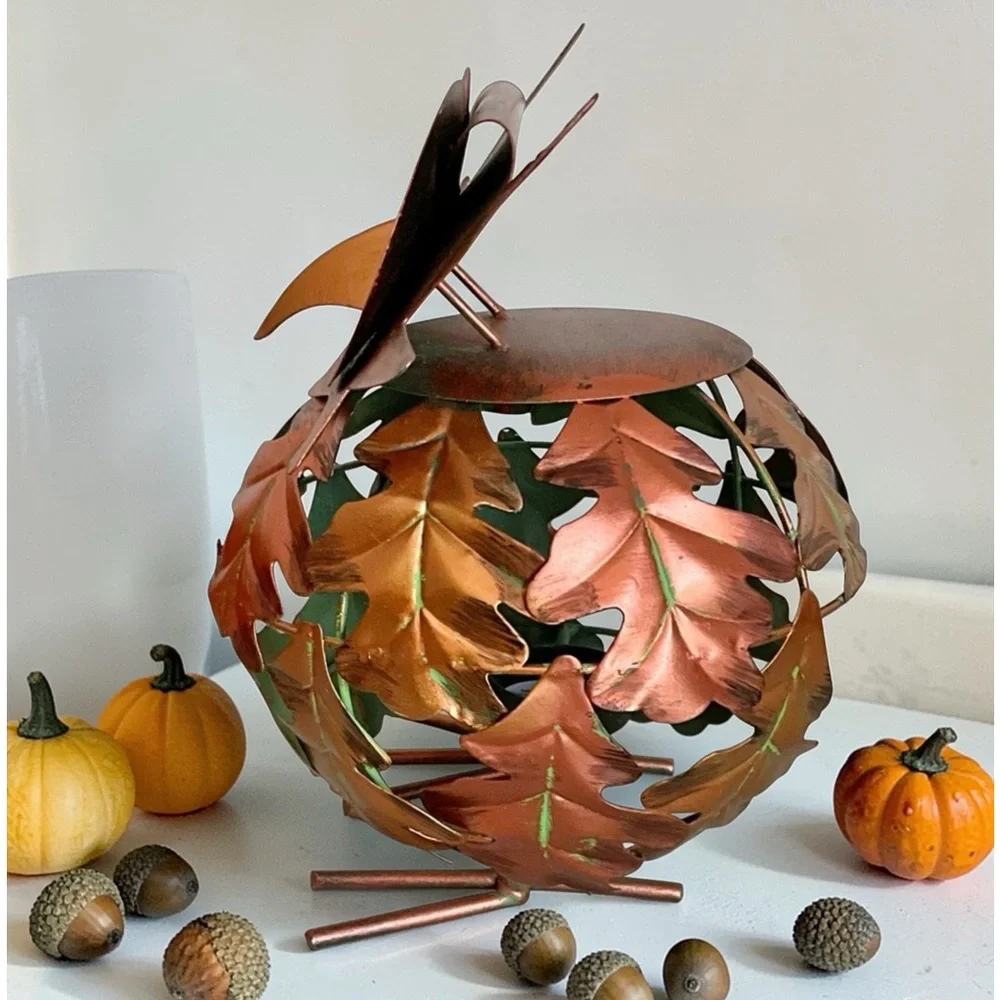 Pier 1 Fall Metal Owl Tealight Candle Holder Glitter Eyes